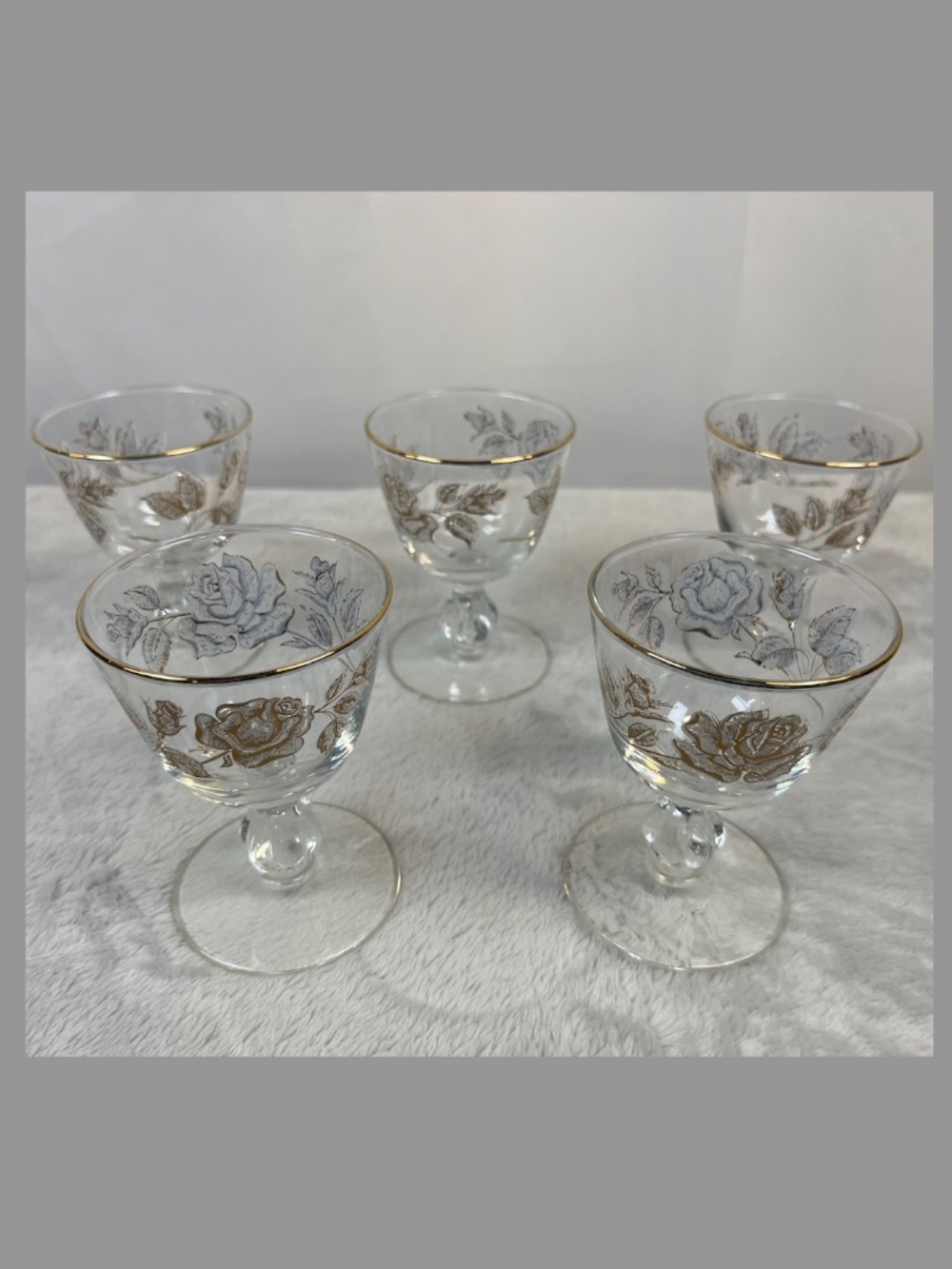 Vintage MCM Libbey Rose Bouquet Cordial Cocktail Glasses Set of 5 Cottagecore